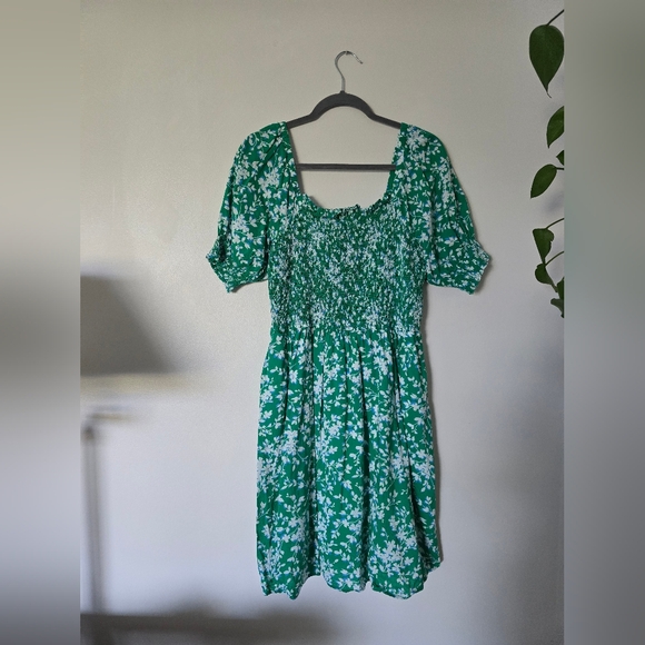Draper James Size Large Green White Floral Lined Dress With Pockets Short Sleeve - Picture 10 of 10